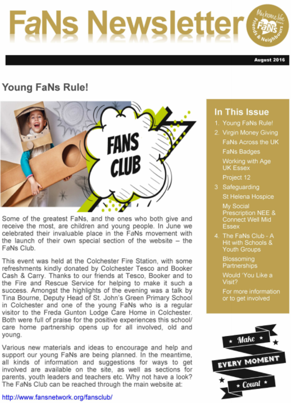 Front Page of FaNs August 2016 Newsletter