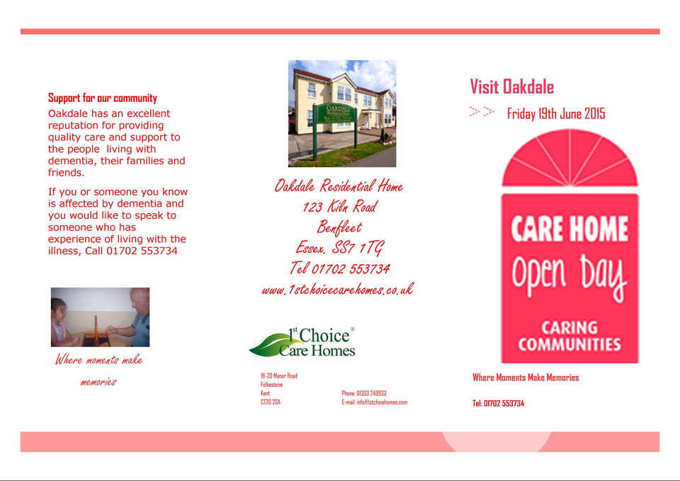 Oakdale Residential Home Benfleet Open Day Invite